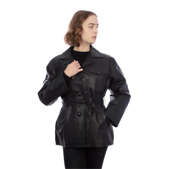 Buy 3/4 Length Belted Jacket for women 810- Family Leather