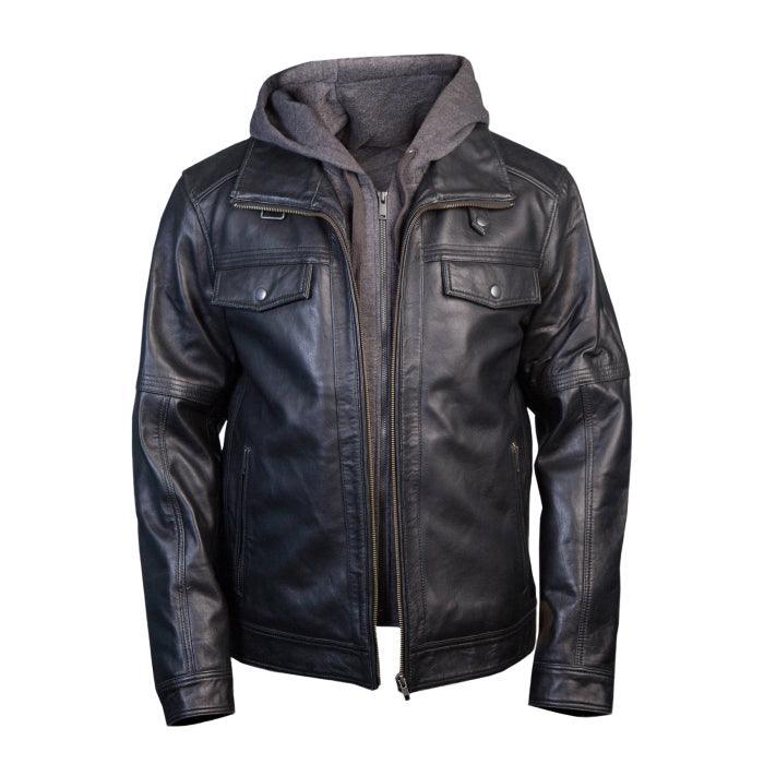 Buy Leather Jacket With Hood for men 6172-BLK - Family Leather