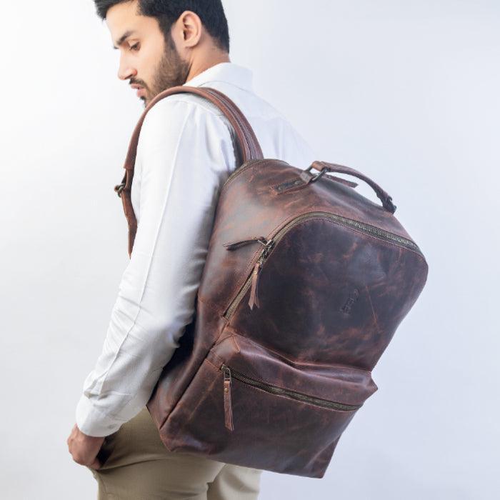 Shop Traveler's Leather Backpack - SKU: LBP-3229B-BLK