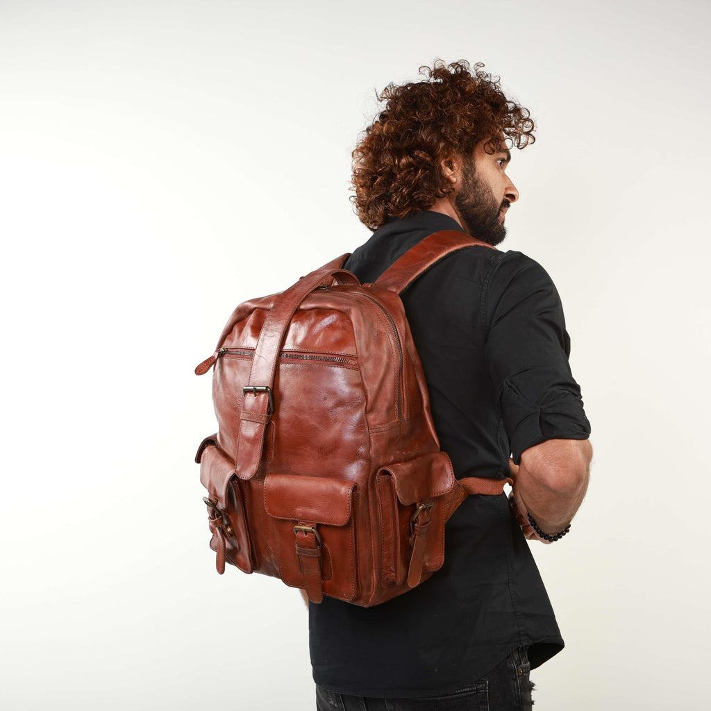 Shop Vintage Urban Leather Backpack - SKU: LBP-LUBP2-BRWN
