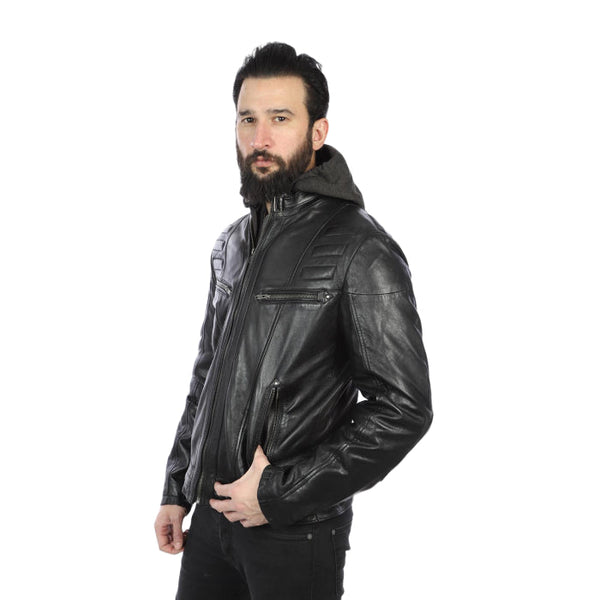 100% Leather Jacket with Hood